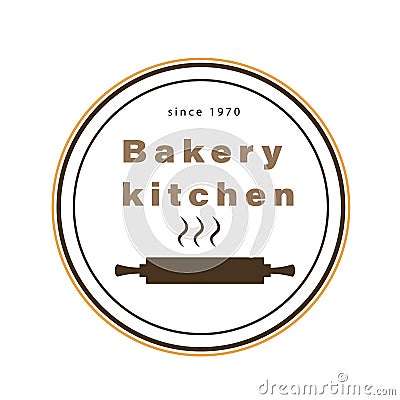 Simple female bakery logo design with rolling pin made of wood Vector Illustration